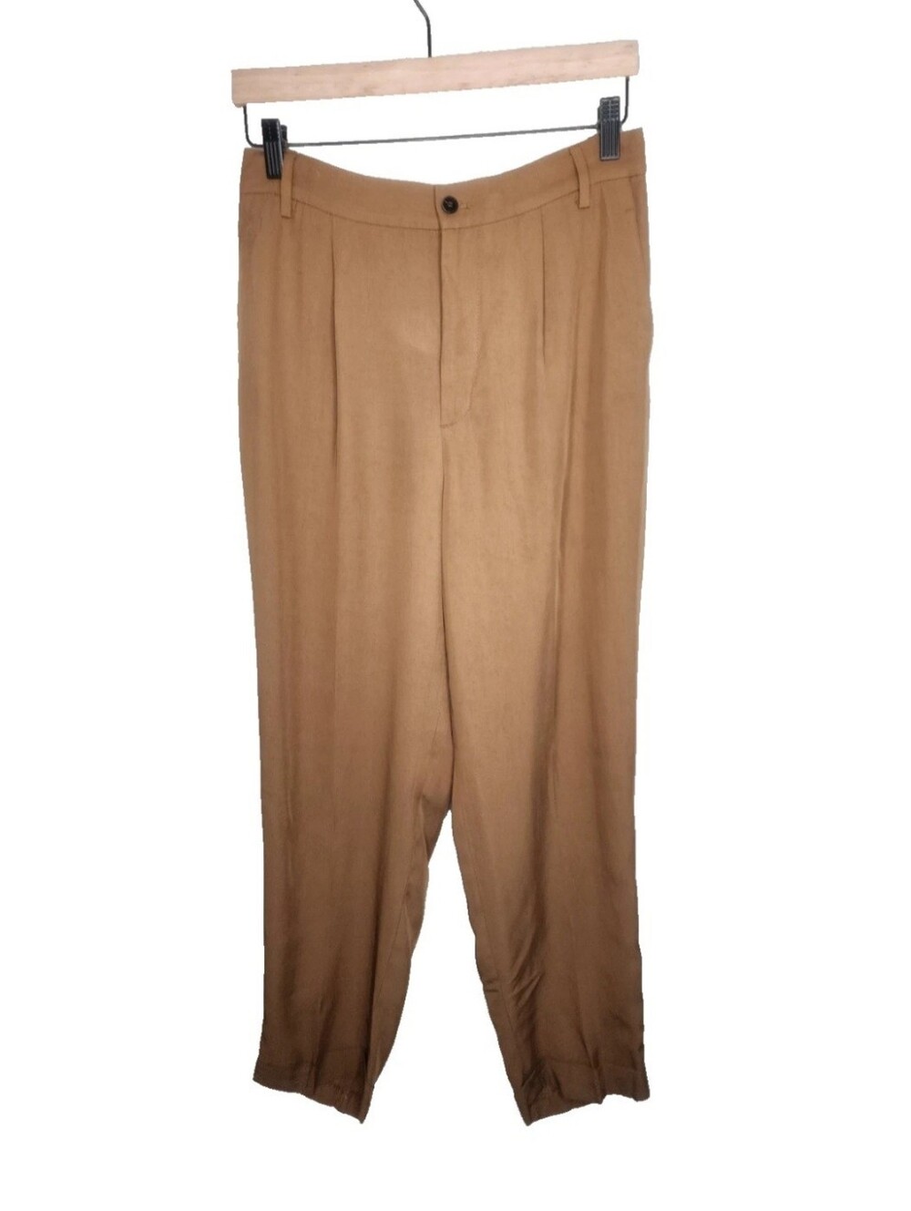 Zara High Waisted Cropped Pleated Trousers in Tobacco Size M